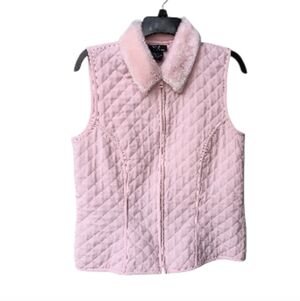 AGB Soft Pink Lightweight Soft Quilted Gorpcore Zipper Faux Fur Collar Vest L